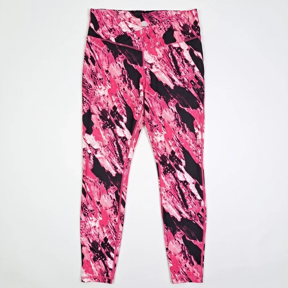 Athletic Works Leggings Womens XL Pink Black Abstract Print High Rise Yoga Pants